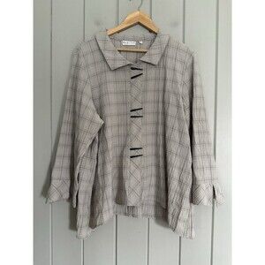 Habitat Crinkle Texture Tunic Button Down Blouse XL Gray Plaid Art to Wear